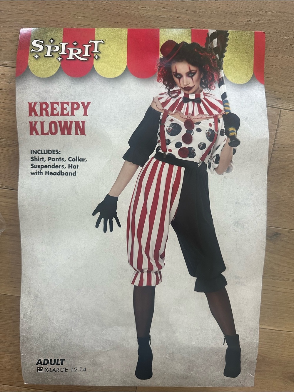 Women’s XL Spirit Kreepy Klown Costume - Red, Black & White